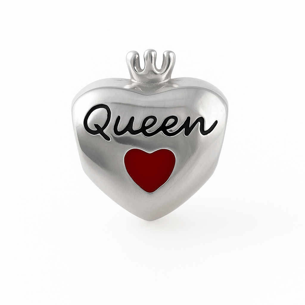 Sterling Silver Queen Heart Charm with Crown and CZ Stones - Zirak Silver