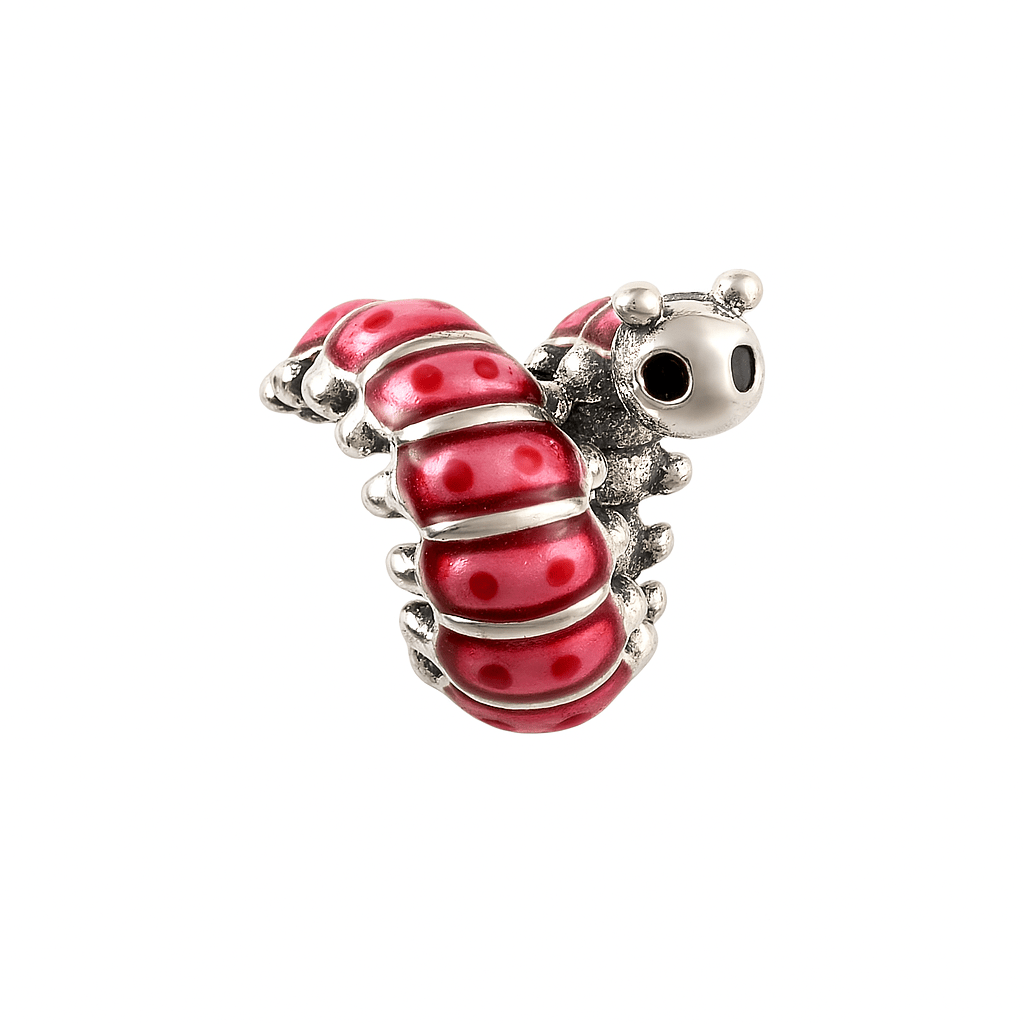 Sterling Silver Red Enamel Caterpillar Charm for Bracelet - Zirak Silver