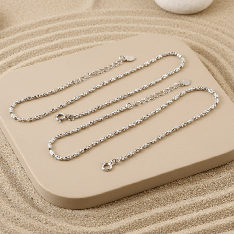 Sterling Silver Rope Chain Anklet – Elegant 925 Silver Adjustable Foot Jewelry - Zirak Silver