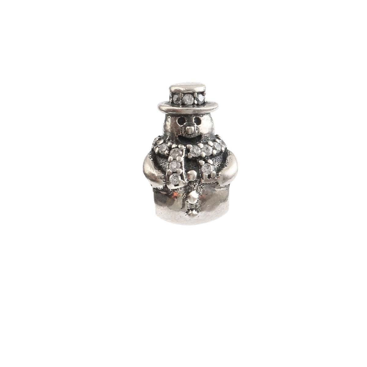 Sterling Silver Snowman Charm with CZ Details | Winter Holiday Bead - Zirak Silver