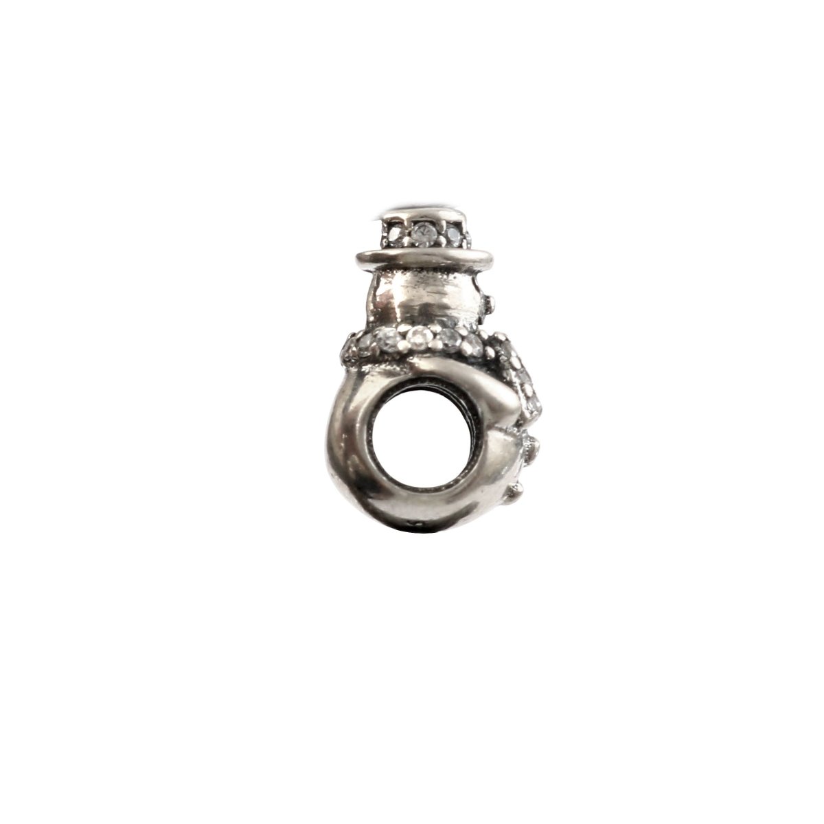 Sterling Silver Snowman Charm with CZ Details | Winter Holiday Bead - Zirak Silver