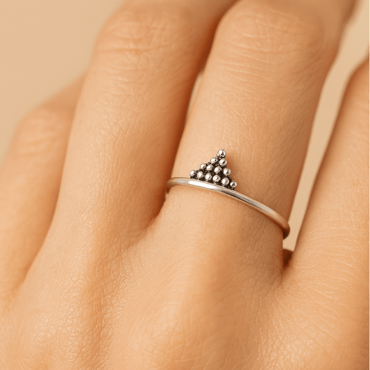 Sterling Silver Stacked Dot Crown Ring - Zirak Silver