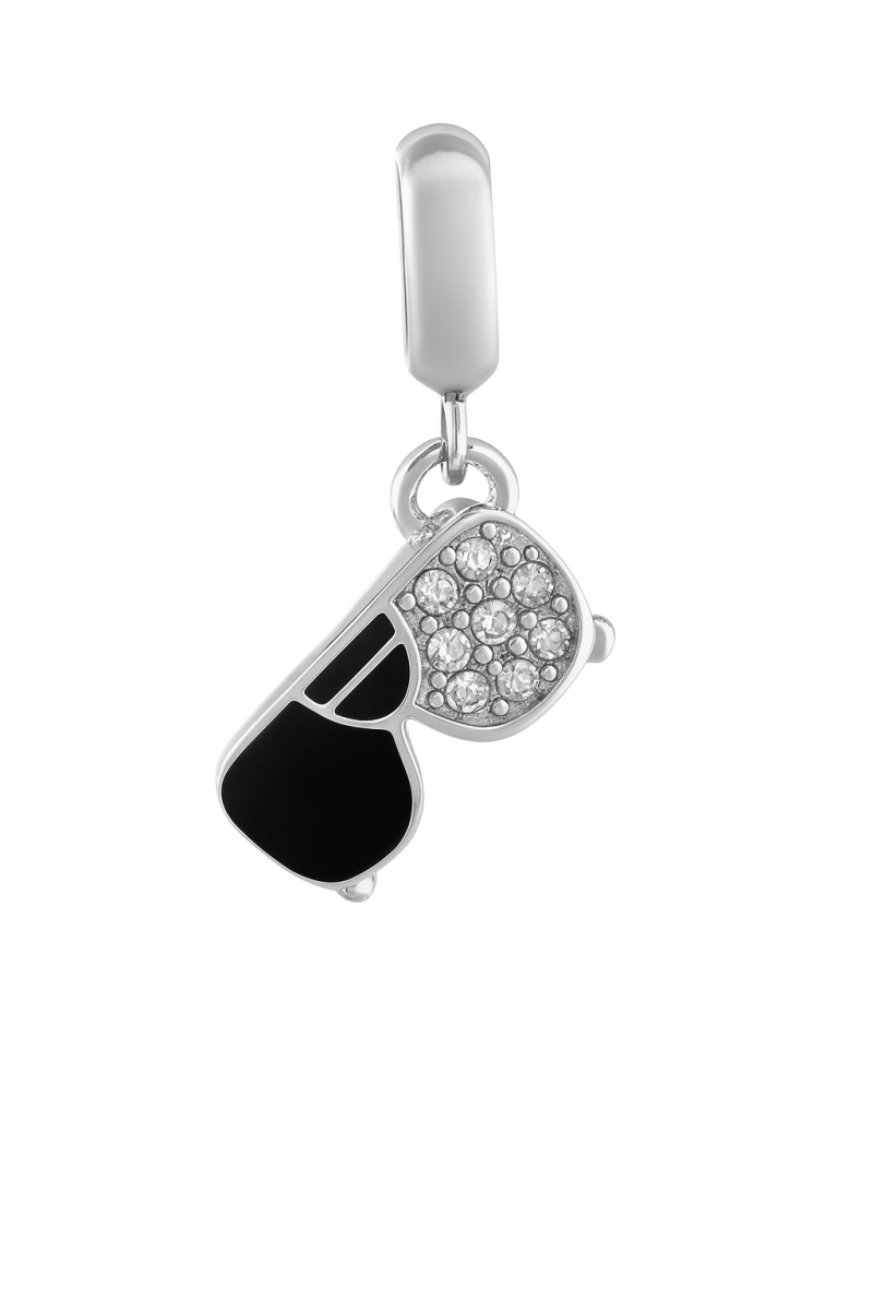 Sterling Silver Sunglasses Charm – Blue & Black Enamel with Crystal Accents - Zirak Silver