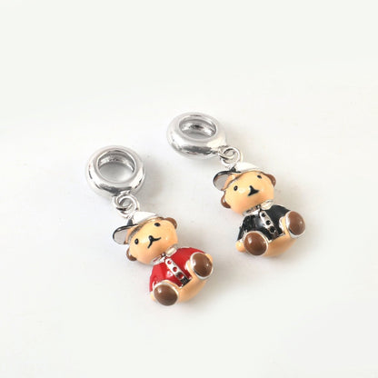 Sterling Silver Teddy Bear Charm with Enamel Detailing - Zirak Silver