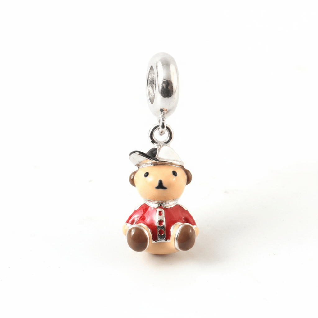 Sterling Silver Teddy Bear Charm with Enamel Detailing - Zirak Silver