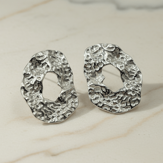 Sterling Silver Textured Abstract Stud Earrings - Zirak Silver