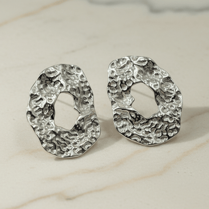 Sterling Silver Textured Abstract Stud Earrings - Zirak Silver