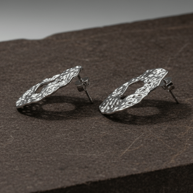 Sterling Silver Textured Abstract Stud Earrings - Zirak Silver