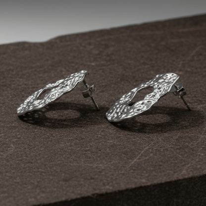 Sterling Silver Textured Abstract Stud Earrings - Zirak Silver