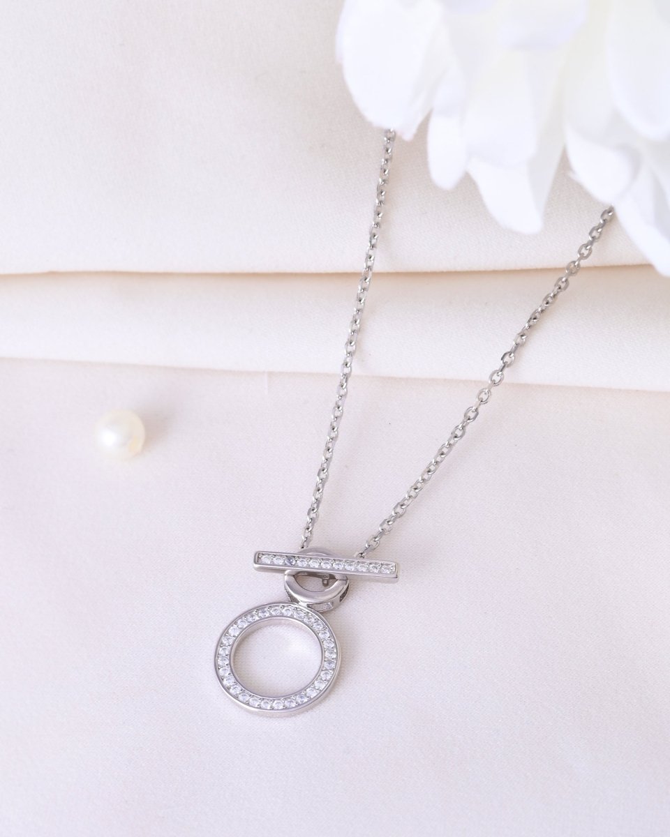 Sterling Silver Toggle Circle Pendant Necklace - Zirak Silver