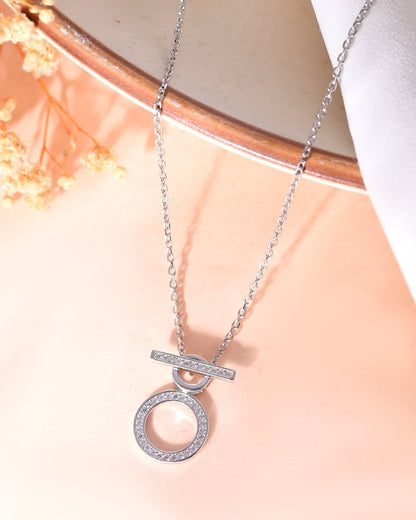 Sterling Silver Toggle Circle Pendant Necklace - Zirak Silver