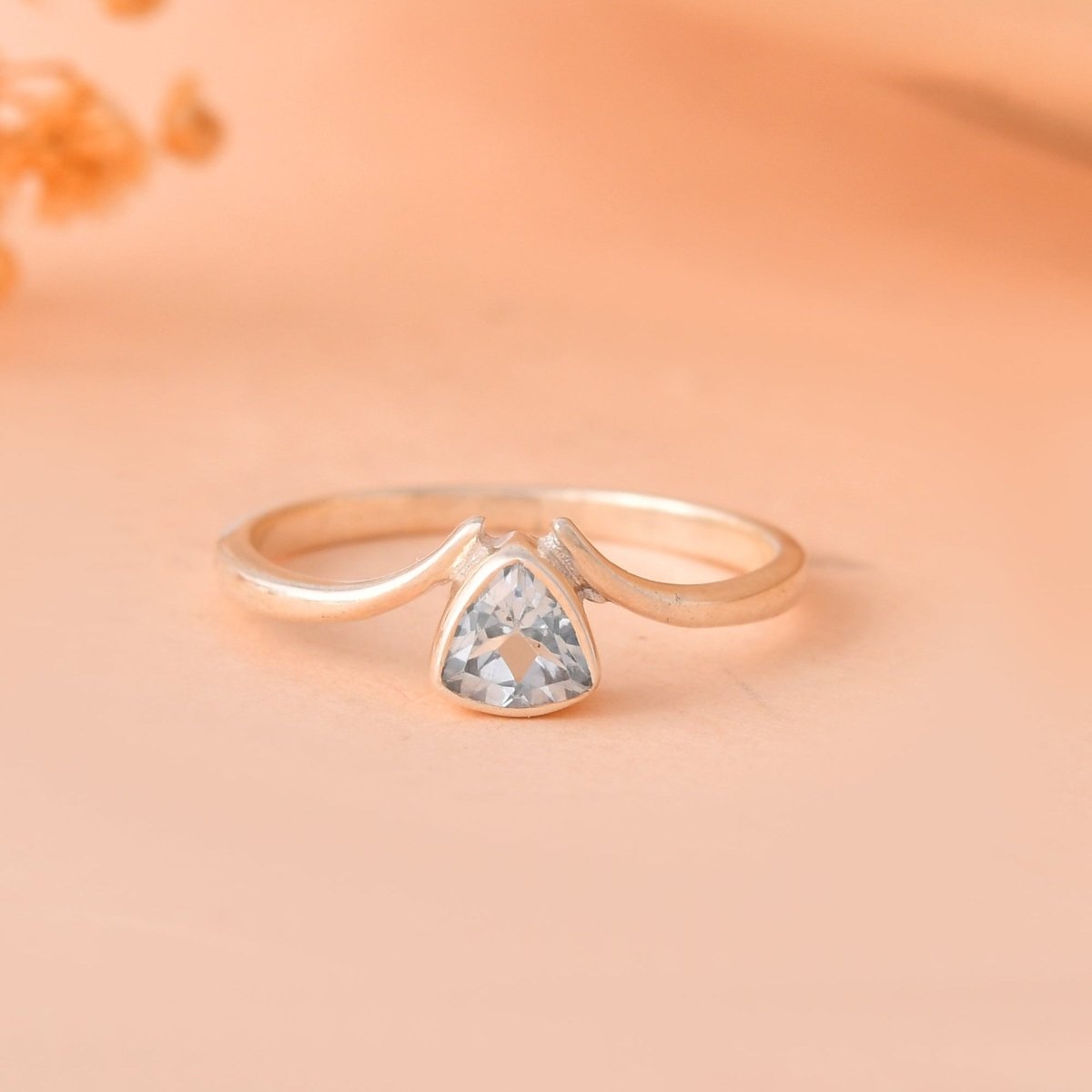 Sterling Silver Trillion Blue Topaz Ring – Minimalist Triangle Gemstone Ring for Women - Zirak Silver