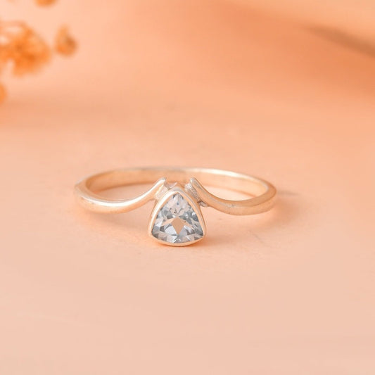 Sterling Silver Trillion Blue Topaz Ring – Minimalist Triangle Gemstone Ring for Women - Zirak Silver