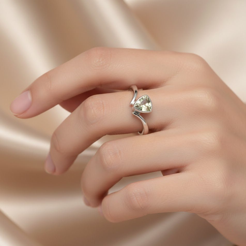 Sterling Silver Trillion Blue Topaz Ring – Minimalist Triangle Gemstone Ring for Women - Zirak Silver