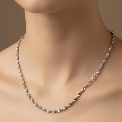 Sterling Silver Twisted Rope Chain Necklace – 925 Italian Shine - Zirak Silver