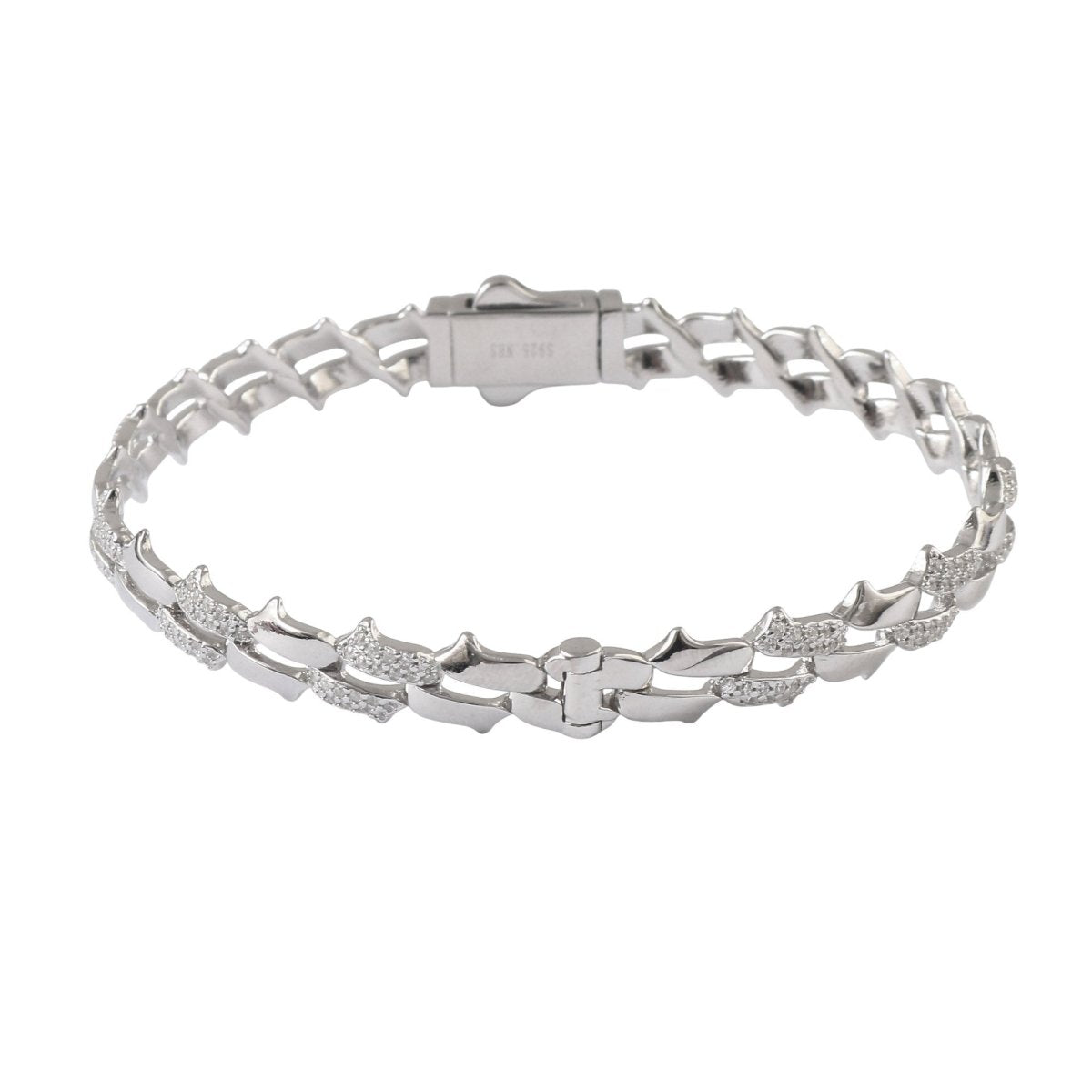 Sterling Silver Two - Row CZ Link Bracelet - Zirak Silver
