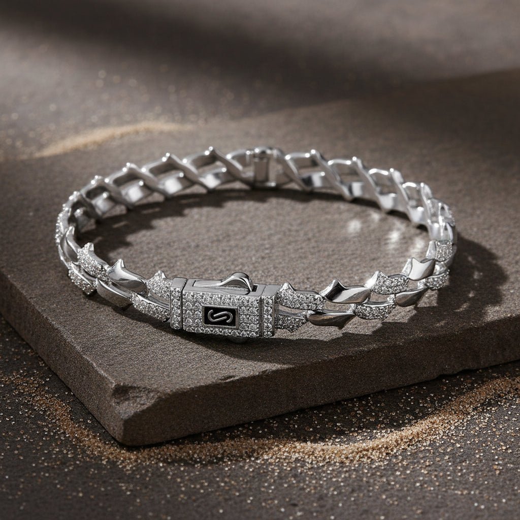 Sterling Silver Two - Row CZ Link Bracelet - Zirak Silver