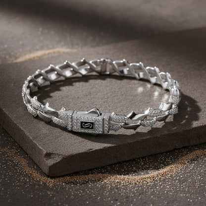 Sterling Silver Two - Row CZ Link Bracelet - Zirak Silver