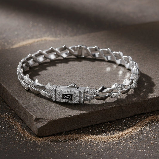 Sterling Silver Two - Row CZ Link Bracelet - Zirak Silver