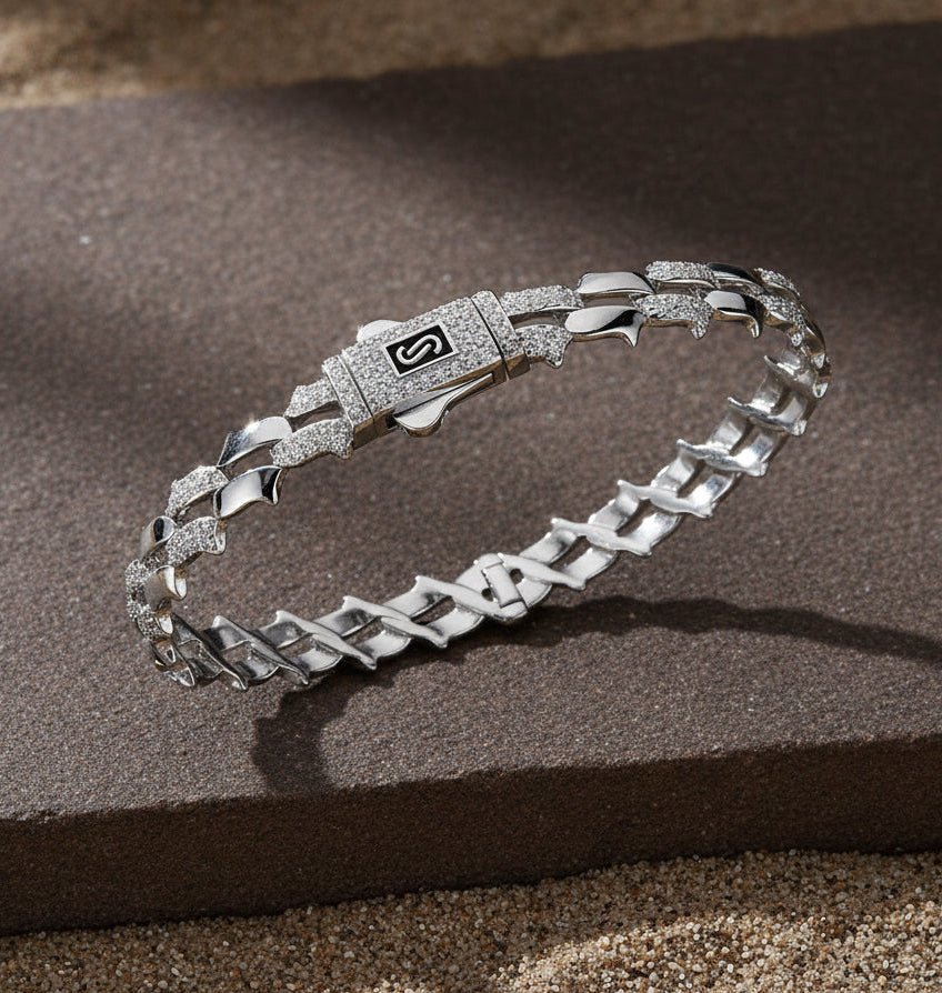 Sterling Silver Two - Row CZ Link Bracelet - Zirak Silver