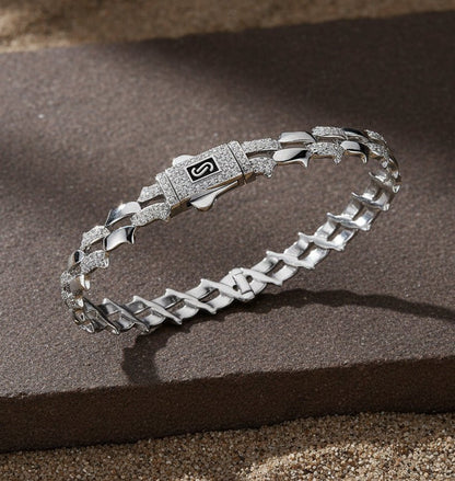 Sterling Silver Two - Row CZ Link Bracelet - Zirak Silver