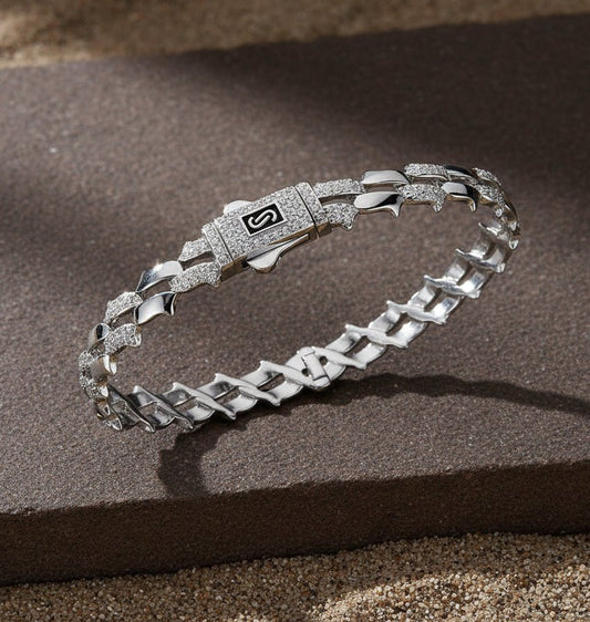 Sterling Silver Two - Row CZ Link Bracelet - Zirak Silver