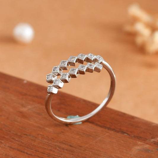 Sterling Silver Zig - Zag CZ Double Band Ring – Modern Stacking Chevron Design - Zirak Silver