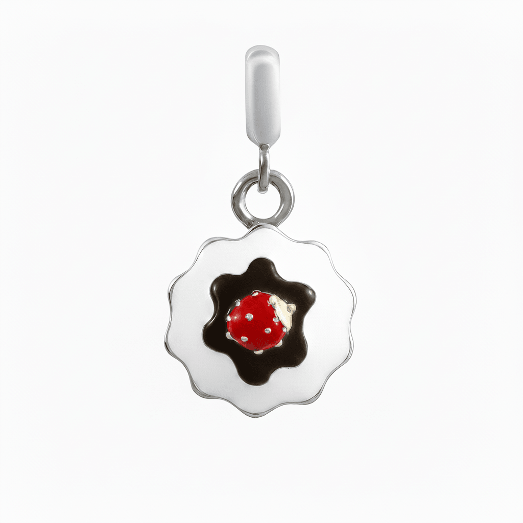 Strawberry Cupcake Charm in 925 Silver with Chocolate Frosting - Zirak Silver