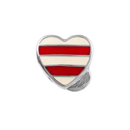 Striped Heart Musical Note Charm in Sterling Silver – Red & White Enamel with CZ Accents - Zirak Silver