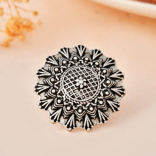 Sunburst Mandala Garnet Ring - Zirak Silver