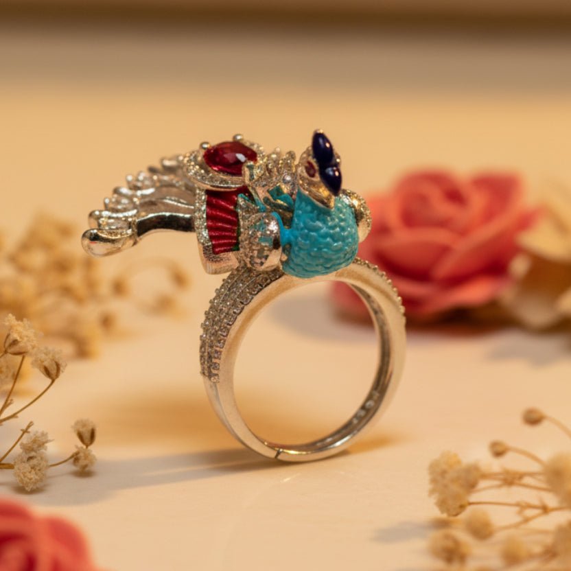Sundari Ruby Peacock Ring - Zirak Silver