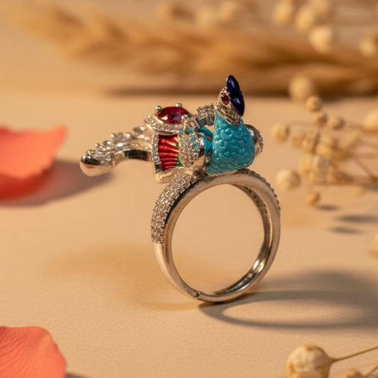 Sundari Ruby Peacock Ring - Zirak Silver