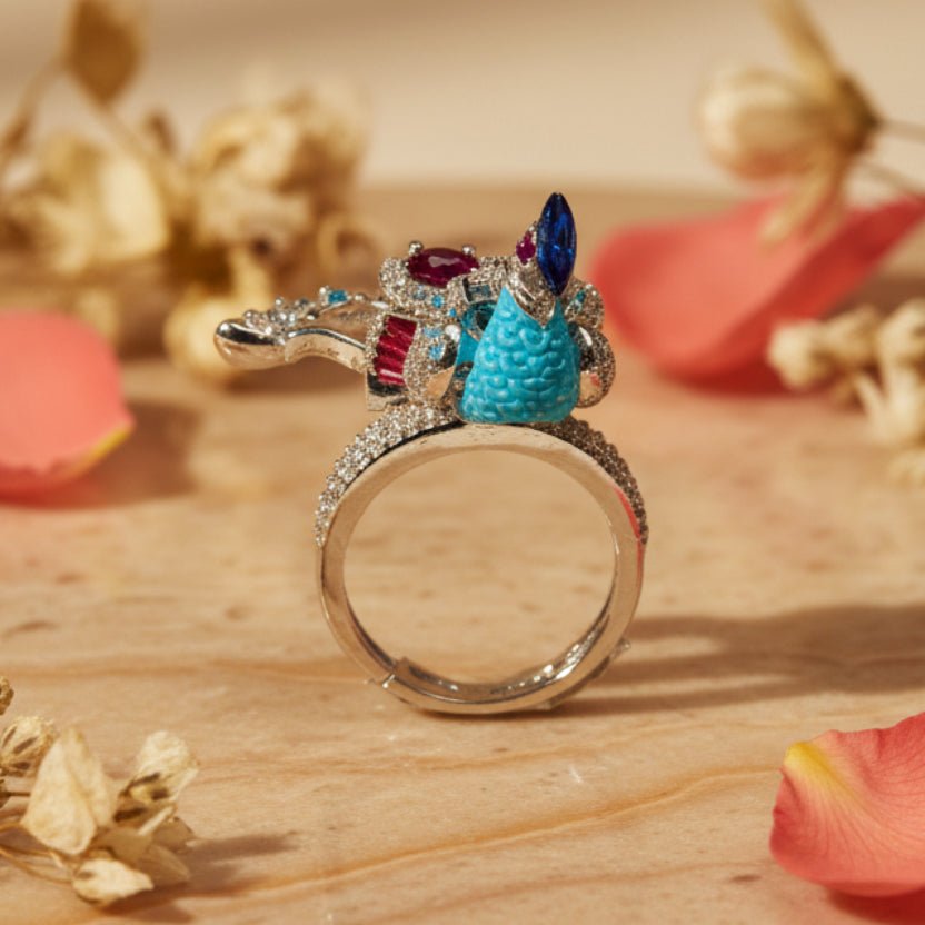 Sundari Ruby Peacock Ring - Zirak Silver