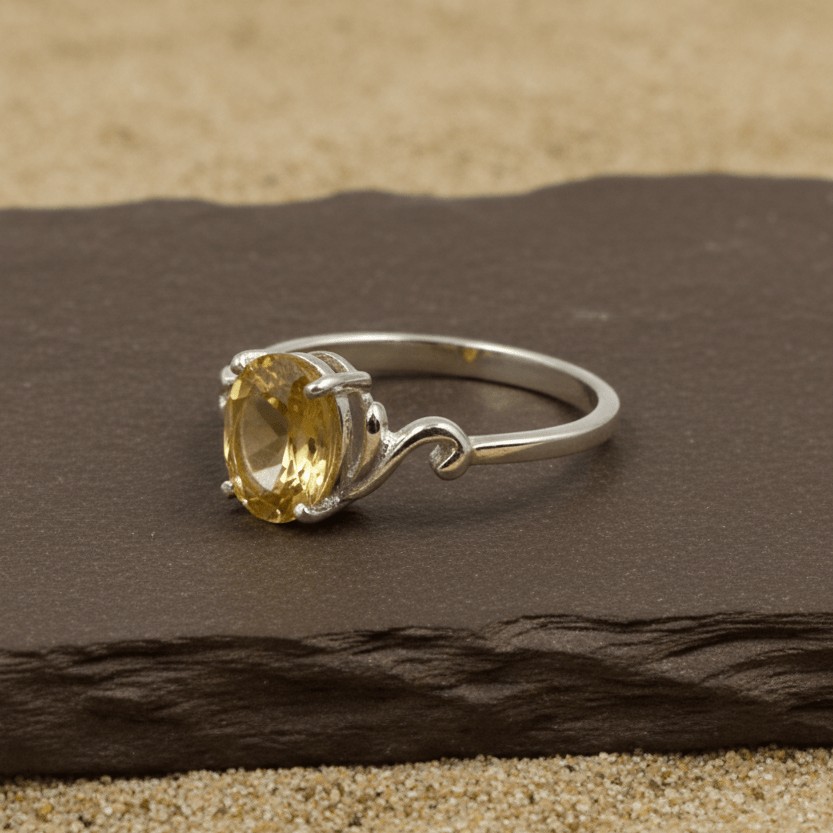 Sunlit Citrine Oval Silver Ring - Zirak Silver