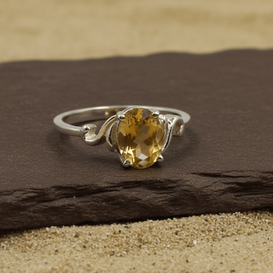 Sunlit Citrine Oval Silver Ring - Zirak Silver