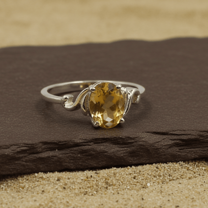 Sunlit Citrine Oval Silver Ring - Zirak Silver