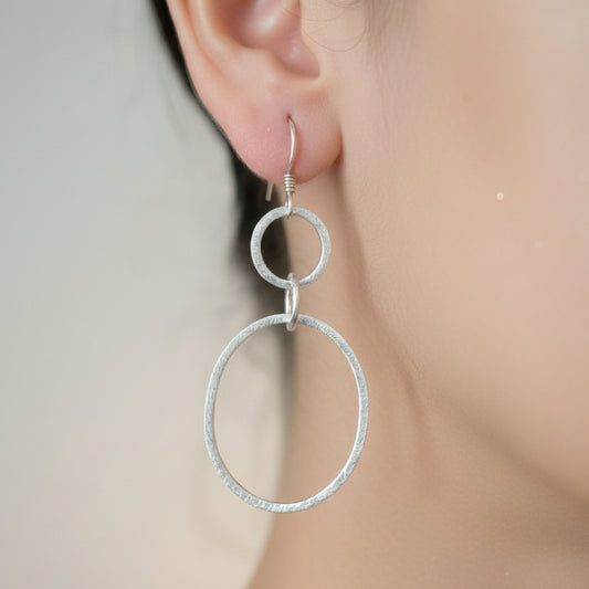 Svara Earrings – Textured 925 Silver Dual Hoop Dangle Earrings - Zirak Silver