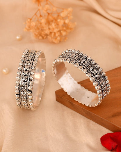 Tara Antique Silver Floral Bangles - Zirak Silver
