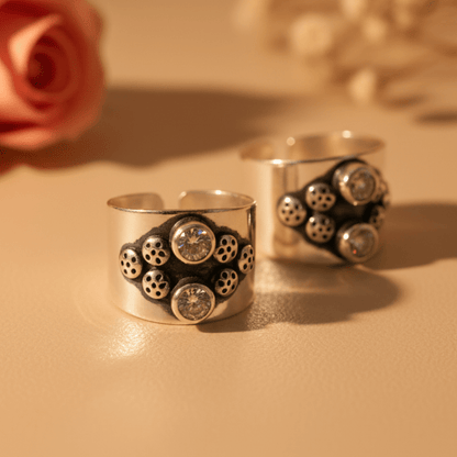 Tara Double Stone Wide Toe Rings (Medium) - Zirak Silver