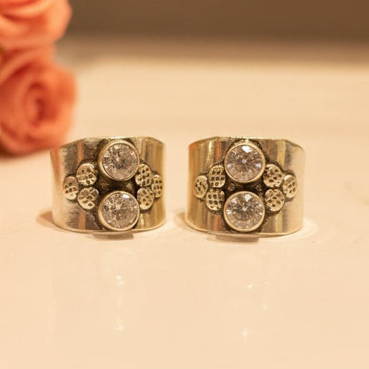 Tara Double Stone Wide Toe Rings (Medium) - Zirak Silver
