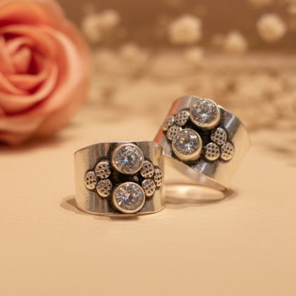 Tara Double Stone Wide Toe Rings (Medium) - Zirak Silver