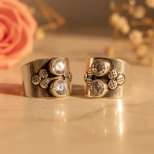 Tara Double Stone Wide Toe Rings (Medium) - Zirak Silver