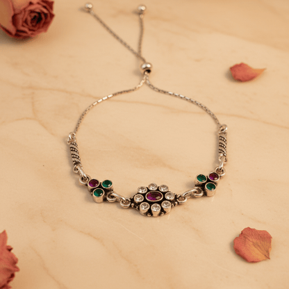 Tara Floral Halo Slider Bracelet - Zirak Silver