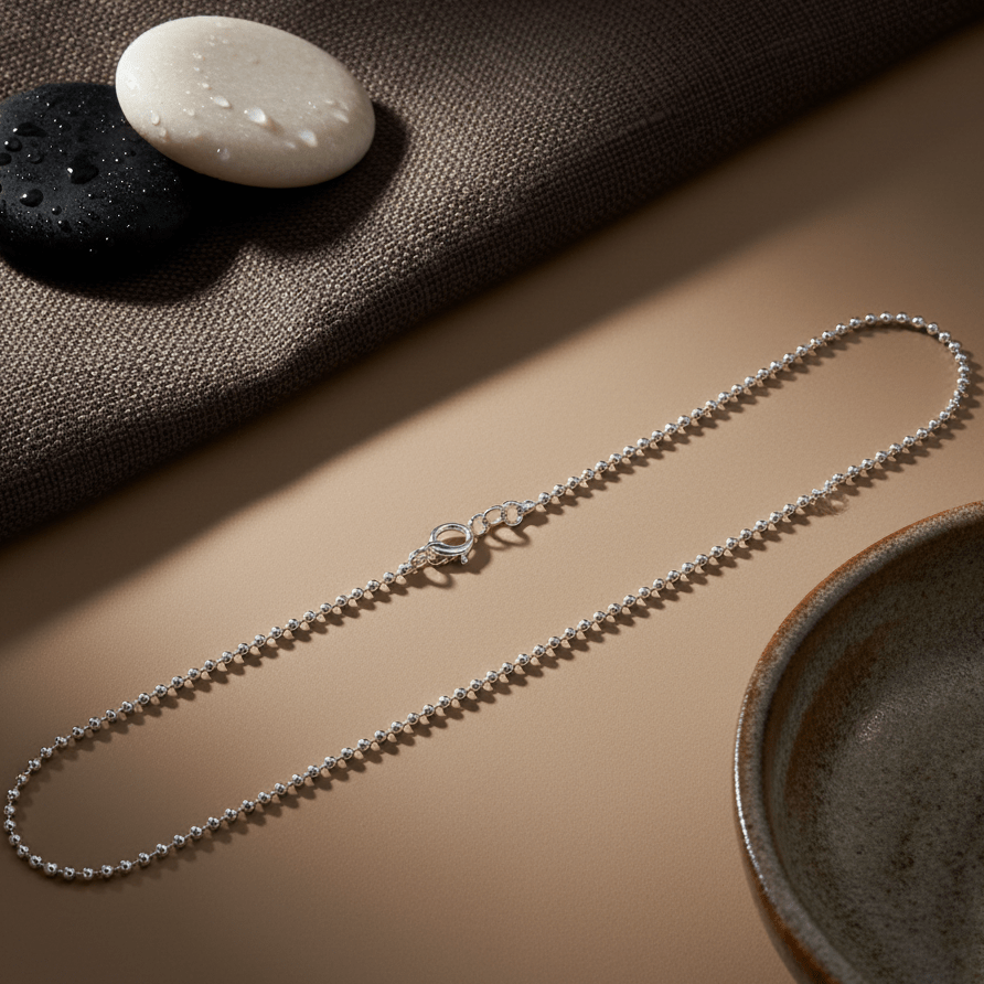 Tazeen Chain – Rhodium Plated Beaded Silver Chain - Zirak Silver