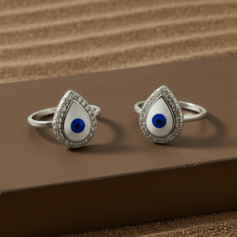Teardrop Evil Eye 925 Silver Toe Ring - Zirak Silver