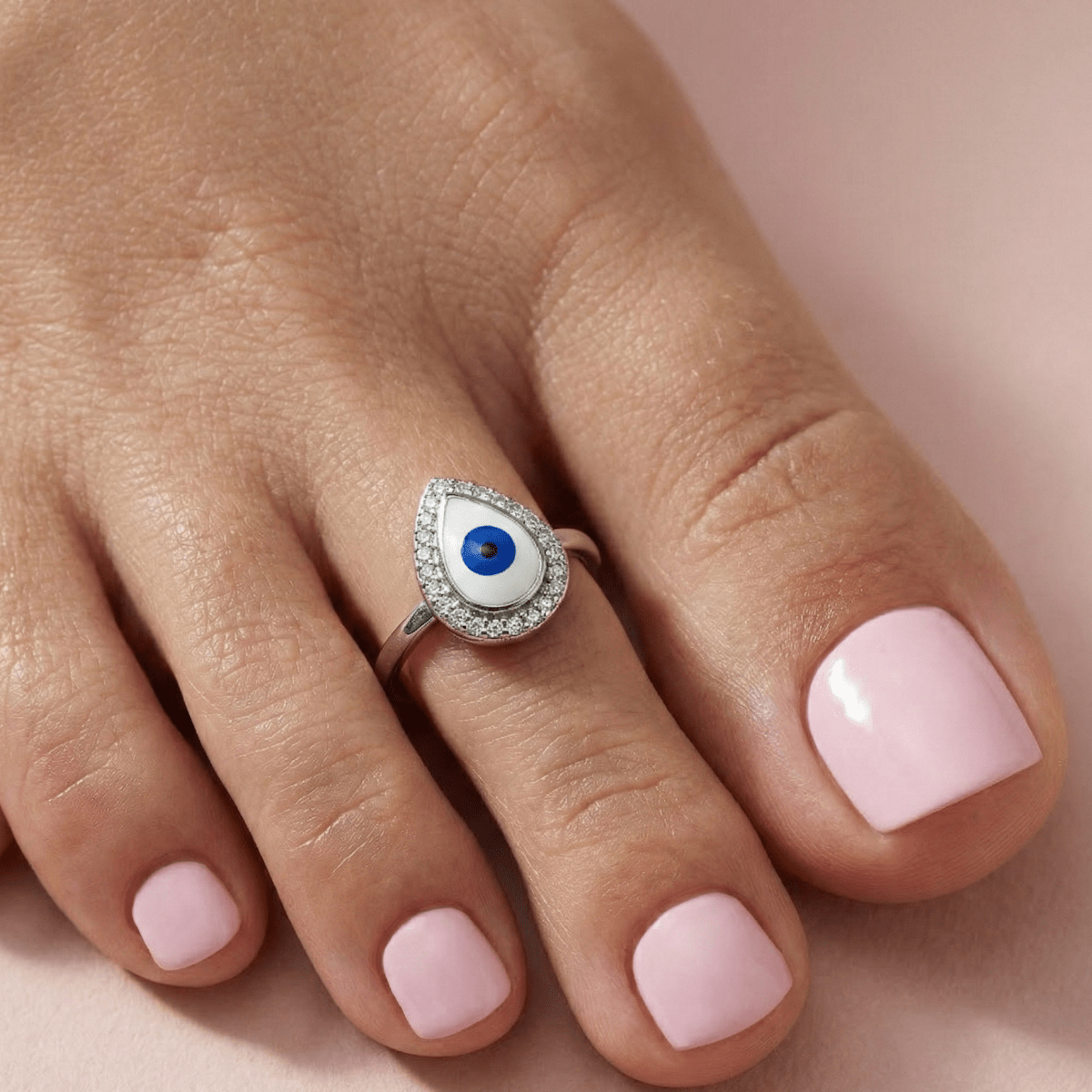 Teardrop Evil Eye 925 Silver Toe Ring - Zirak Silver