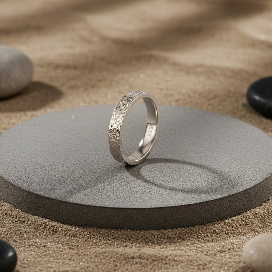 Textured Shine 925 Silver Band Ring - Zirak Silver