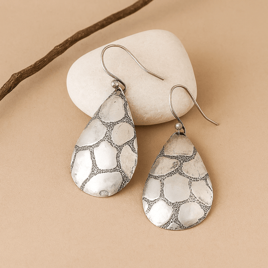 Textured Teardrop Dangles - Zirak Silver