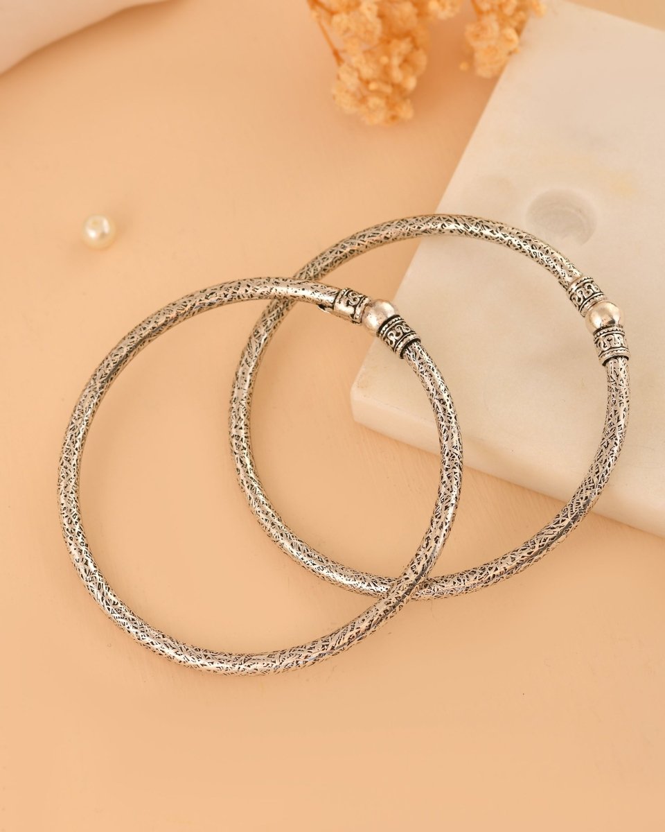 Textured Tube Bead Anklet - Zirak Silver