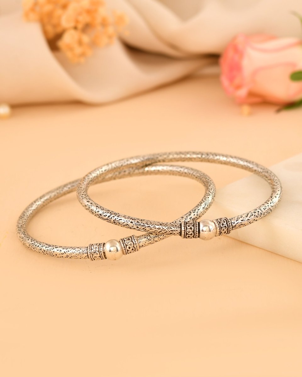 Textured Tube Bead Anklet - Zirak Silver